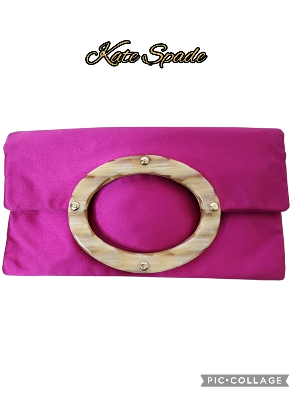 Kate Spade clutch hot pink foldover satin oval handle lined open pockets 🎉HP